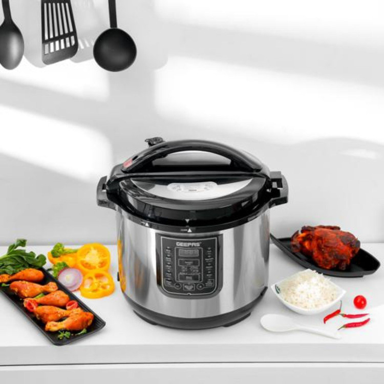 زودپز و پلوپز چند کاره جیپاس مدل GMC35030 ظرفیت ۱۲ لیتر با بدنه استیل ضد زنگ